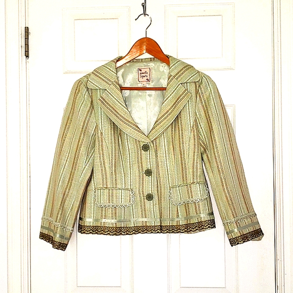 Nanette Lepore Tweed Vintage Spring Summer Blazer Size 8